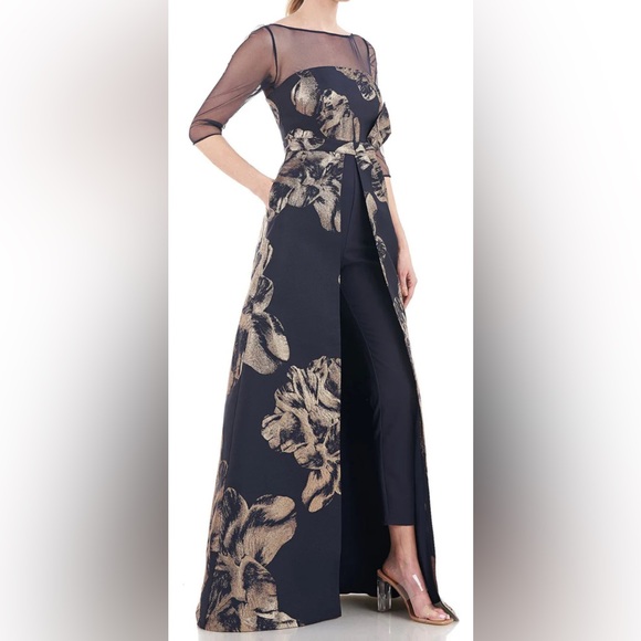 Kay Unger New York Floral Jacquard Jumpsuit, sz 14 - Picture 4 of 17